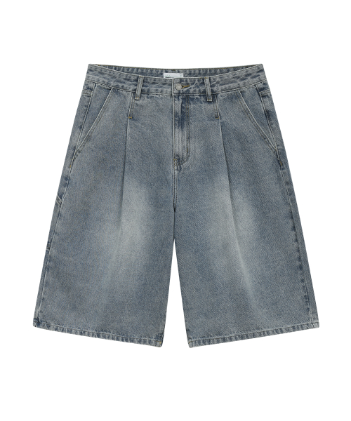 87-STAN172 Базовые джинсовые бермуды с защипами Vintage Blue