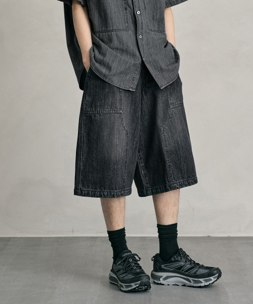 Double Knee Denim Shorts DCPT062BlackA