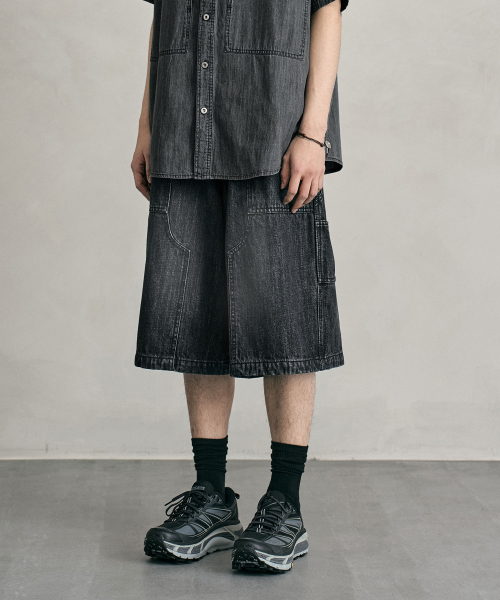 Double Knee Denim Shorts DCPT062BlackA