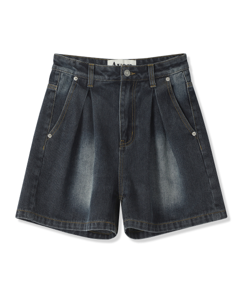 Double Wrinkle Denim Shorts DEEP BLUE