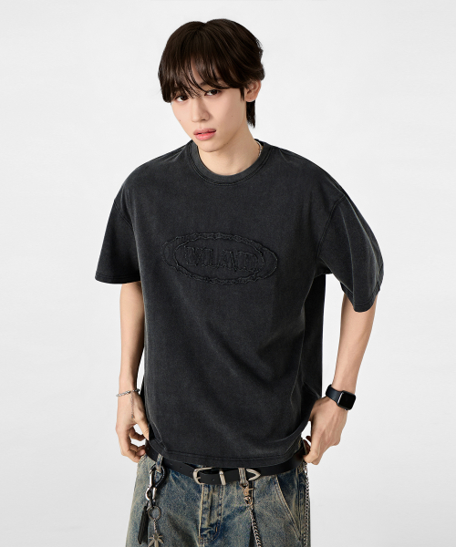 VLAD CUT-OFF APPLIQUE HALF T-SHIRT_PIGMENT CHARCOAL
