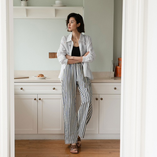 LS_Striped wide-leg pants