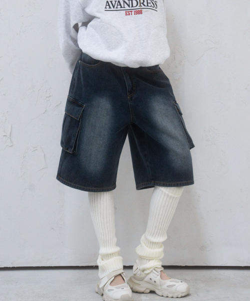 Wide Cargo Half Denim Pants CAMO