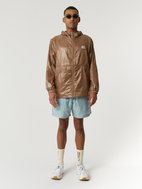 GLOSSY HOODED LIGHTWEIGHT JACKET-BROWN