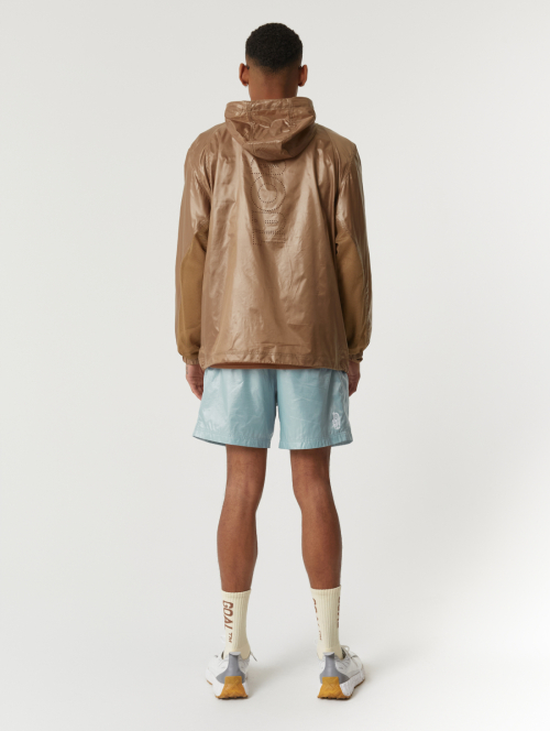 GLOSSY HOODED LIGHTWEIGHT JACKET-BROWN