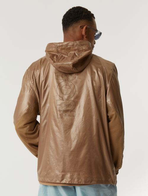 GLOSSY HOODED LIGHTWEIGHT JACKET-BROWN