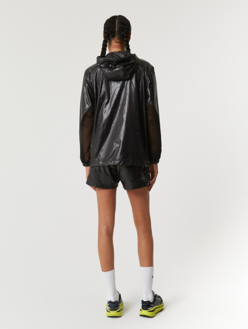 GLOSSY HOODED LIGHTWEIGHT JACKET-BLACK
