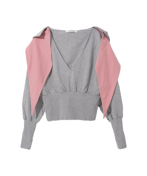 Tie Hooded Top_Gray & Pink