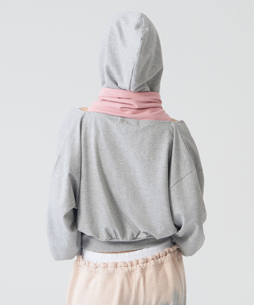 Tie Hooded Top_Gray & Pink