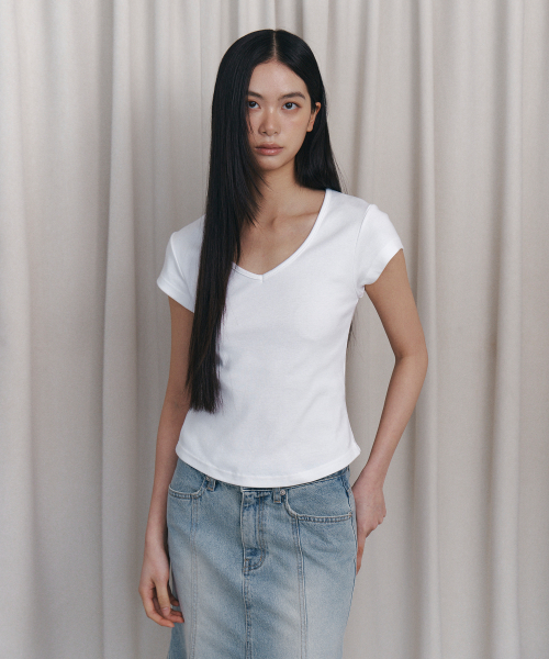 C 90S LINE V-NECK HALF-SLEEVE T-SHIRT_WHITE