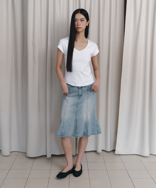 C 90S LINE V-NECK HALF-SLEEVE T-SHIRT_WHITE