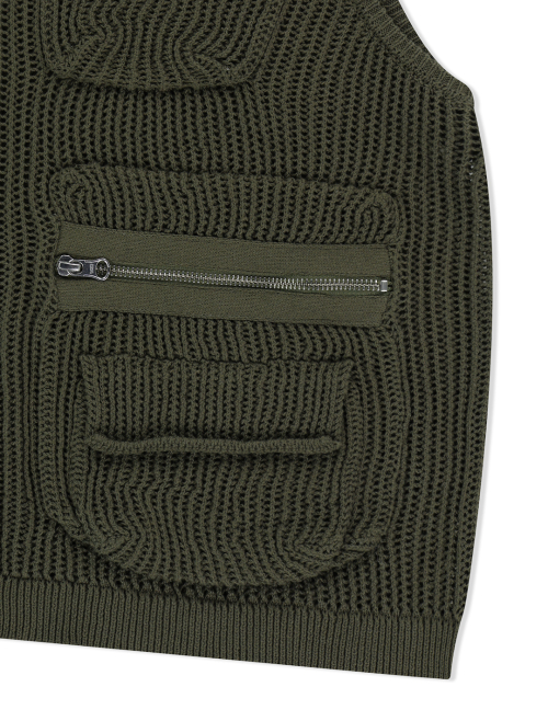 Knitted Utility Vest Khaki