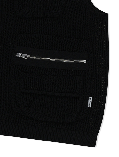 Knitted Utility Vest Black
