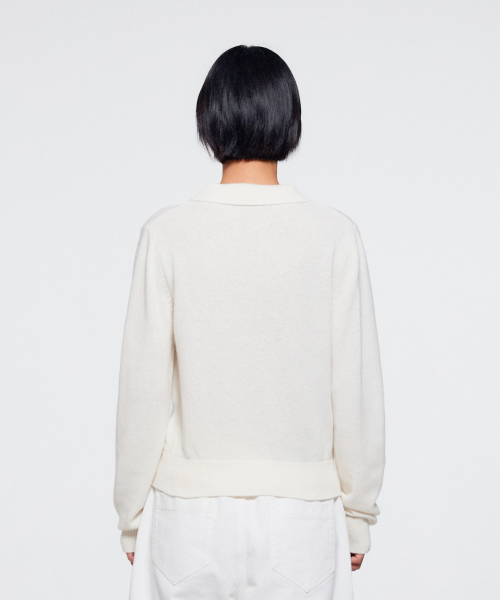 WOMEN WOOL BLEND POLO SWEATER - WHITE