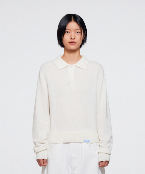WOMEN WOOL BLEND POLO SWEATER - WHITE