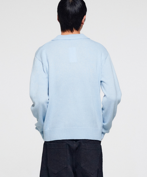 MEN WOOL BLEND POLO SWEATER - LIGHT BLUE