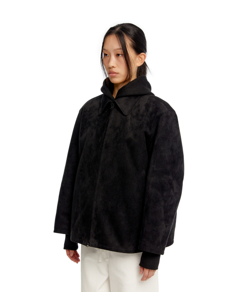 WOMEN SUEDE EFFECT OVERSIZED JACKET - BLACK