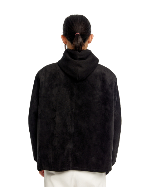 WOMEN SUEDE EFFECT OVERSIZED JACKET - BLACK