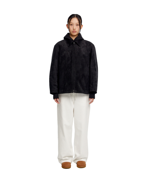 WOMEN SUEDE EFFECT OVERSIZED JACKET - BLACK