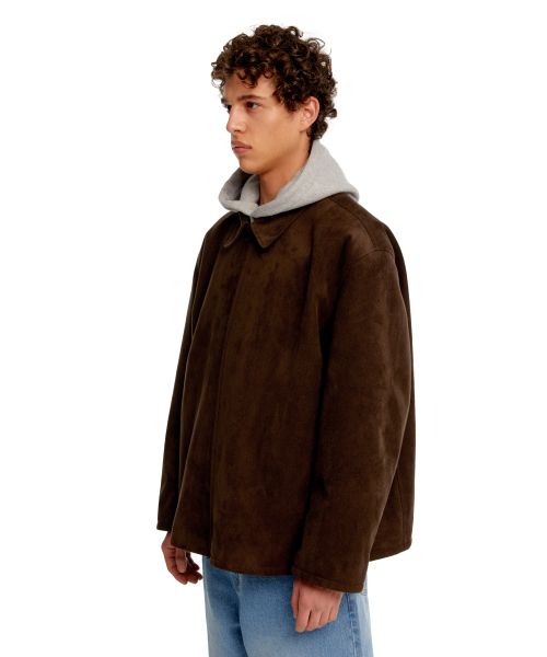 MEN SUEDE EFFECT OVERSIZED JACKET - BROWN