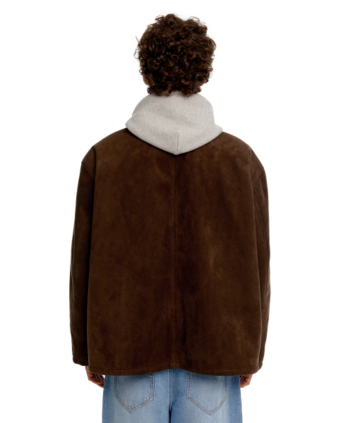 MEN SUEDE EFFECT OVERSIZED JACKET - BROWN