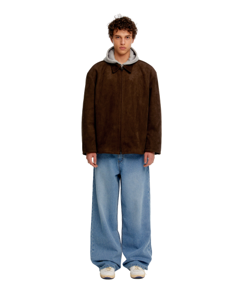 MEN SUEDE EFFECT OVERSIZED JACKET - BROWN