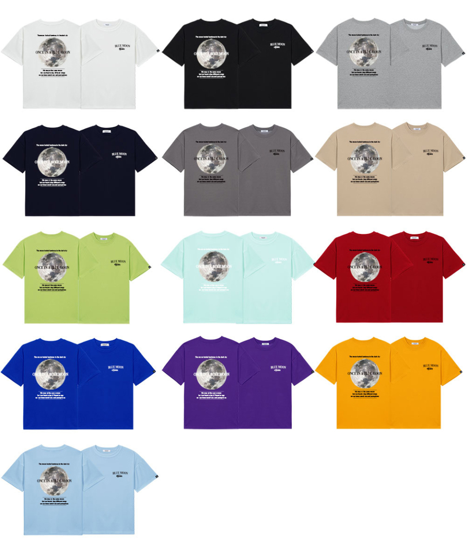 13color 뒷면에 달 프린팅이 있는 반팔 티셔츠 사진