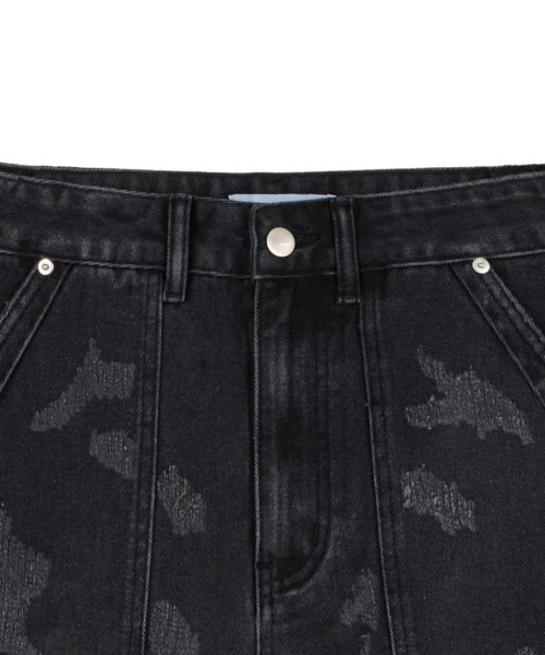 Damaged Bermuda Denim Pants - Black