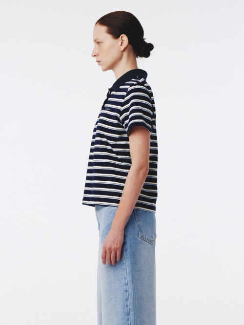 Stripe Cotton Polo Shirt Navy