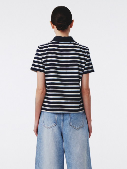 Stripe Cotton Polo Shirt Navy