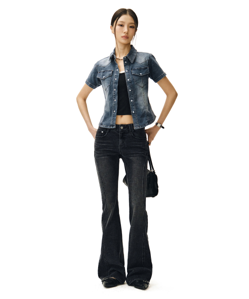 Western Slim Denim Short Shirts DCWSH002BlueA thumbnail 7