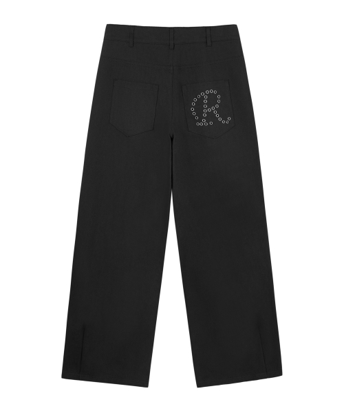 Eyelet R Pocket Curved Pants - Black
