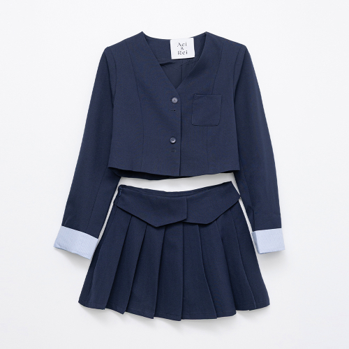 AR_Blue cuff suit and skirt set_NAVY