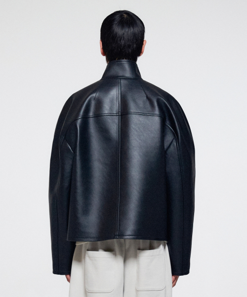 UNISEX FAUX LEATHER OVERSIZED BALL JACKET - BLACK