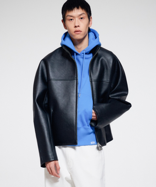 UNISEX FAUX LEATHER OVERSIZED BALL JACKET - BLACK