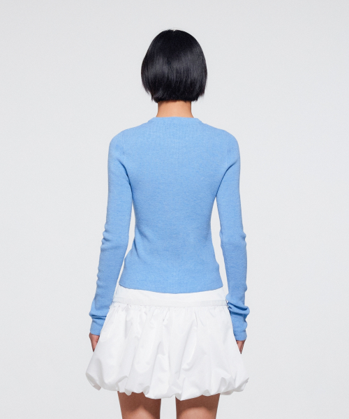 WOMEN SLIM COLLARLESS KNIT CARDIGAN - SOFT BLUE