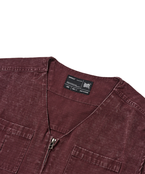 WASHED RIPSTOP WORK VEST - BURGUNDY