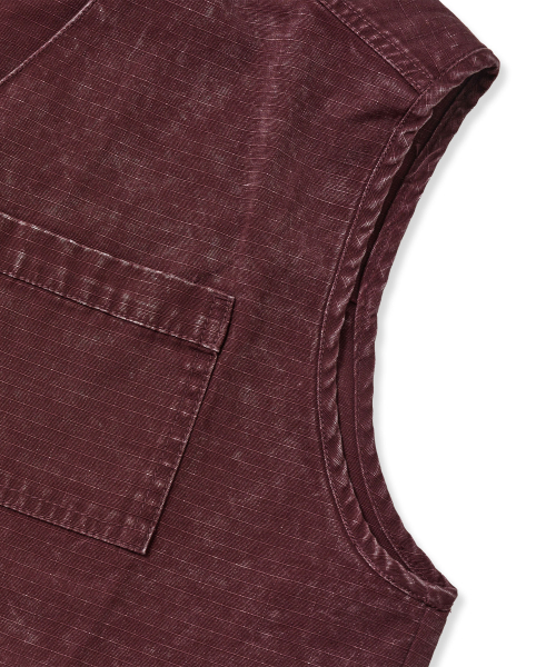 WASHED RIPSTOP WORK VEST - BURGUNDY