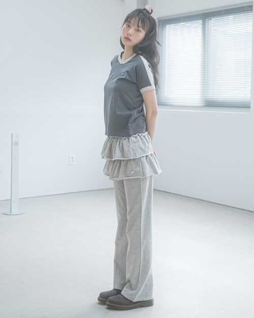 LAYERED SWEAT SKIRT PANTS(GREY)