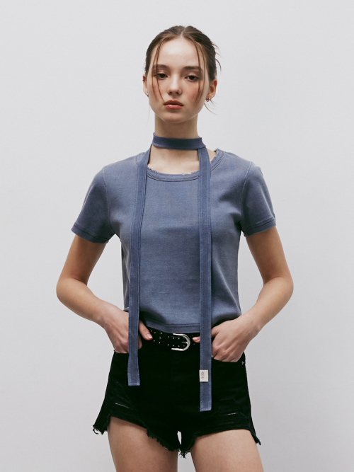 Футболка со шарфом с пигментным окрашиванием (Vintage Blue)
