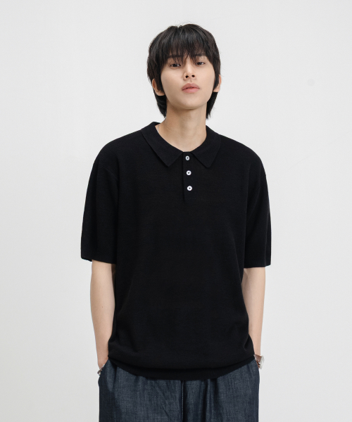 LINEN LIKE OVERFIT WASHABLE COLLAR NECK SHORT SLEEVE KNIT_5COLOR
