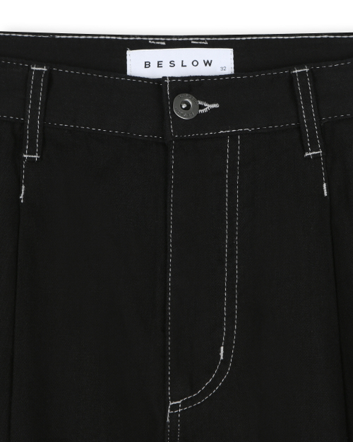 WIDE FIT TWO TUCK LINEN DENIM PANTS BLACK