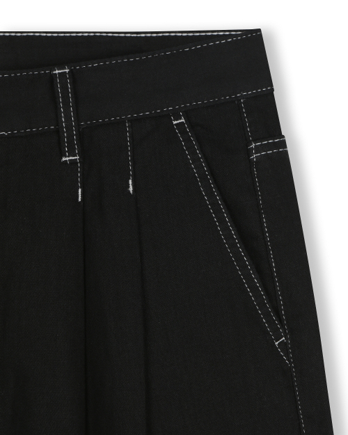 WIDE FIT TWO TUCK LINEN DENIM PANTS BLACK