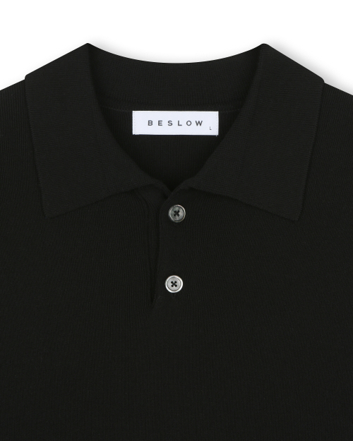 FINE KNIT POLO SHIRTS BLACK