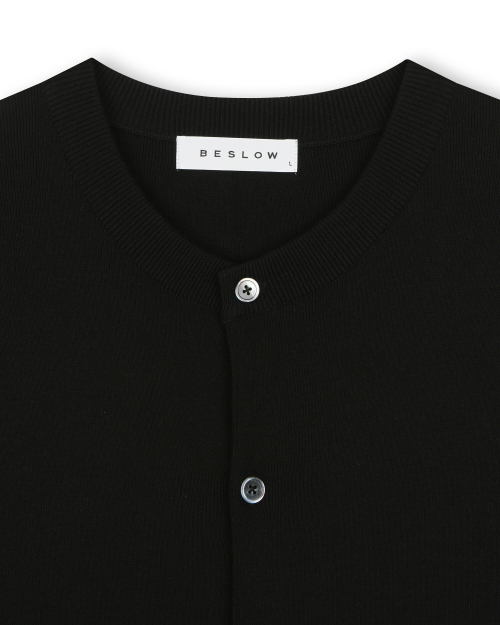 FINE KNIT HALF SLEEVE CARDIGAN BLACK