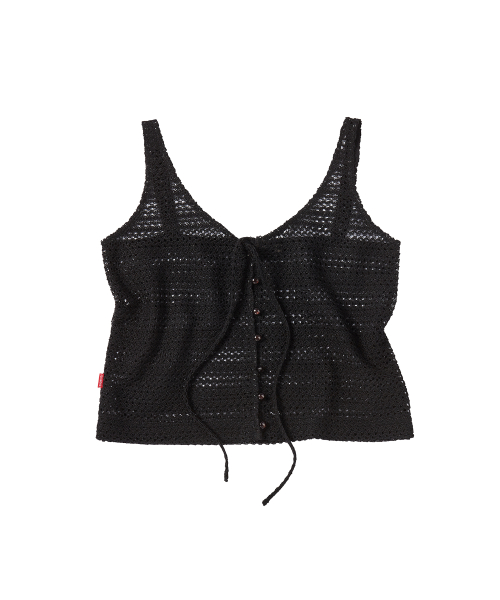 W CROCHET RIBBON VEST [BLACK]