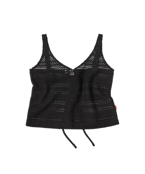 W CROCHET RIBBON VEST [BLACK]