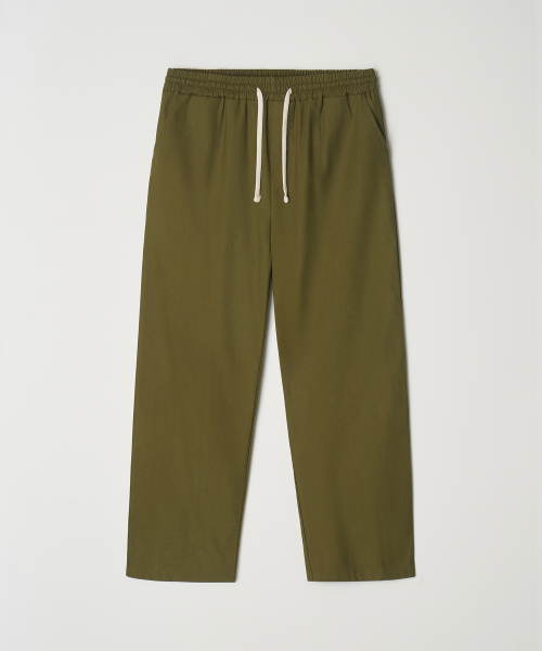 Banding Crop Linen Wide Pants