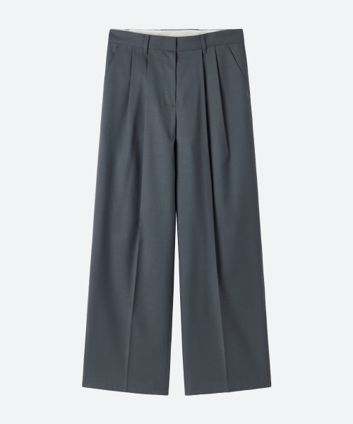 Wide Two-Tuck Slacks / Blue Gray