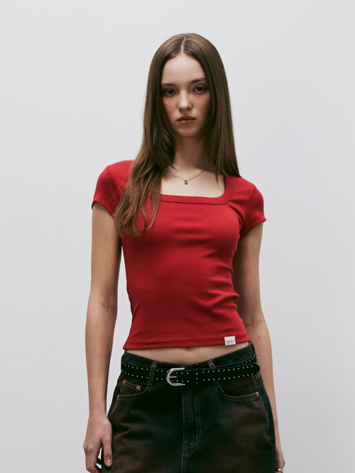 Classic Soft Deep Square Neck T-shirt (RED)